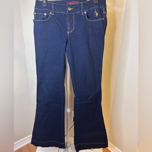 Baby Phat Y2K  Dark Indigo Flare Jeans with Gold Accents - Picture 6 of 9
